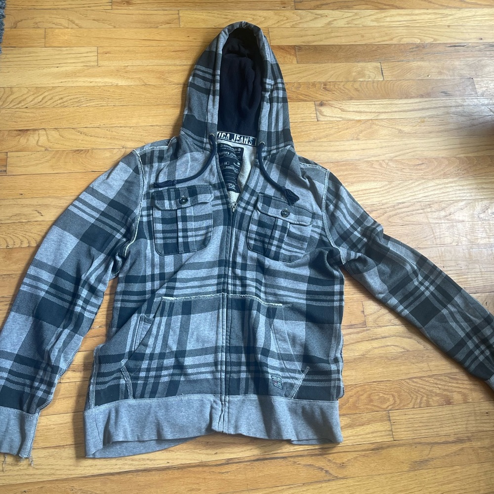 Nautica Gray and Black Lightweight Shirt Jacket with Hood - Picture 5 of 6